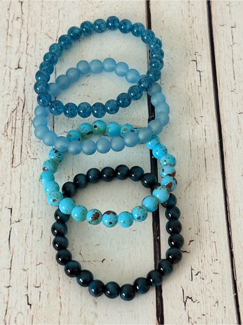 Bracelets. Glass beaded. Set of 4. Blues